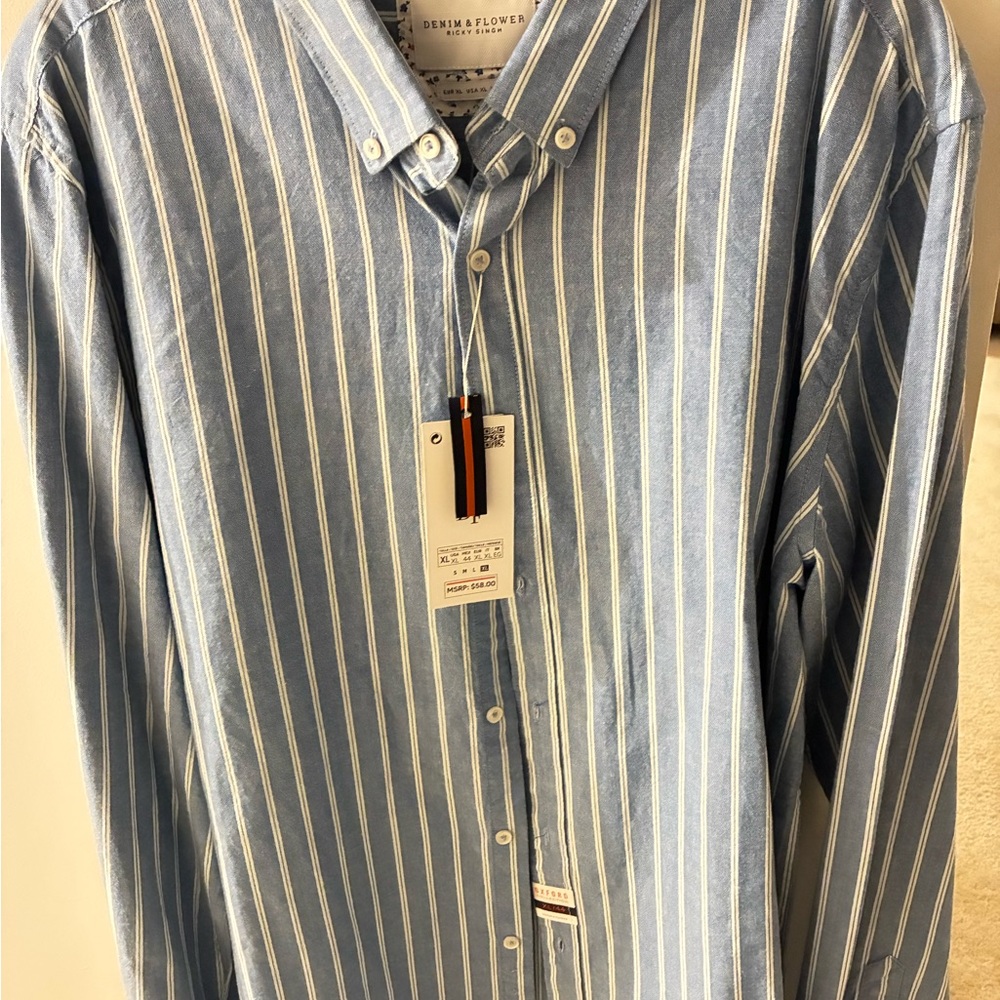 Denim flowers XL men’s Blue Striped Men's Shirt Oxford style NWT